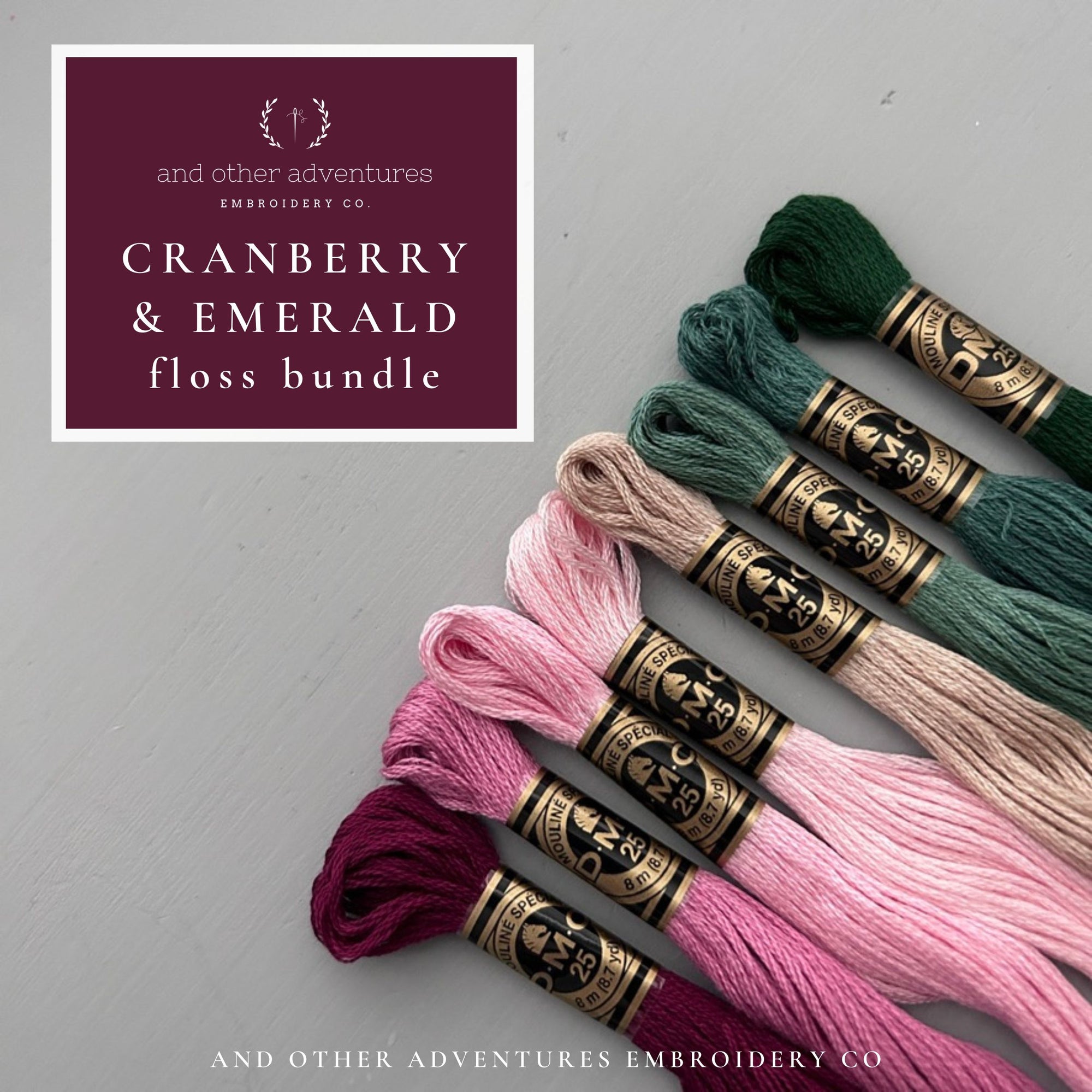 Cranberry & Emerald floss bundle curated by And Other Adventures Embroidery Co