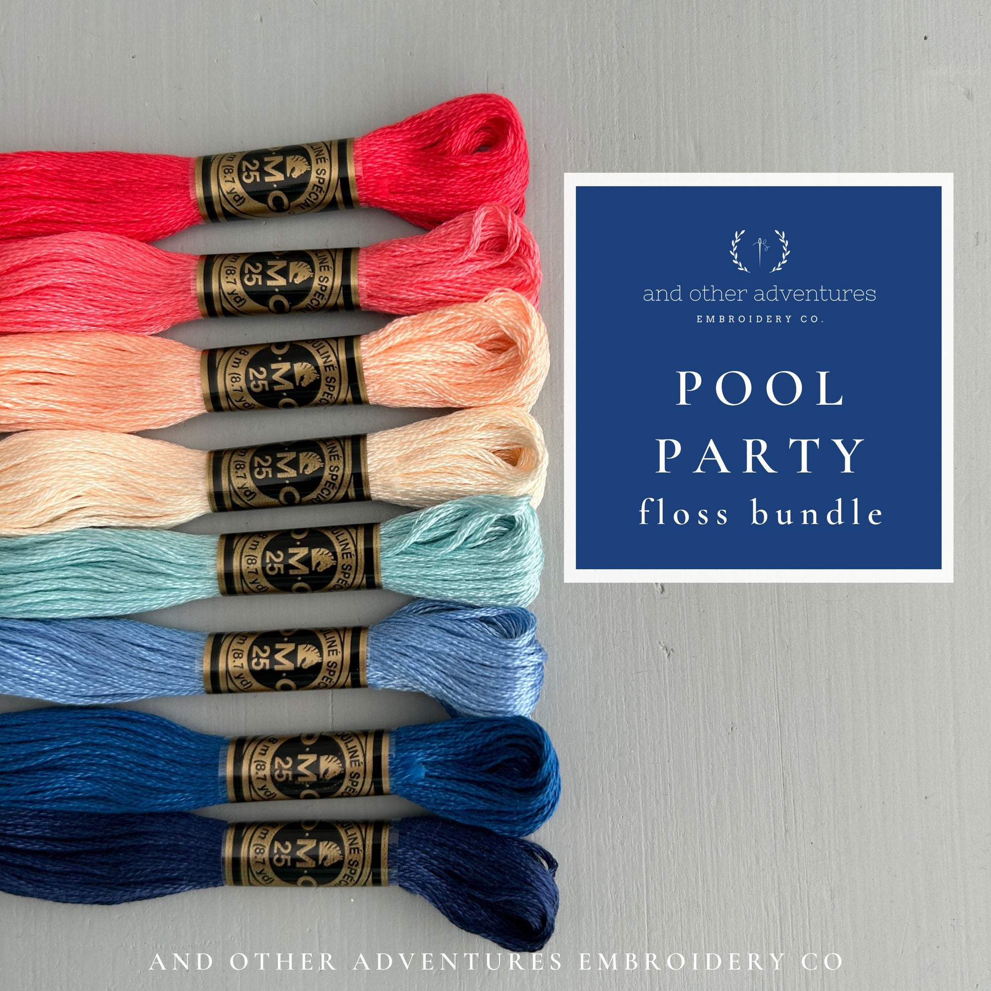Pool Party DMC floss bundle curated by And Other Adventures Embroidery Co