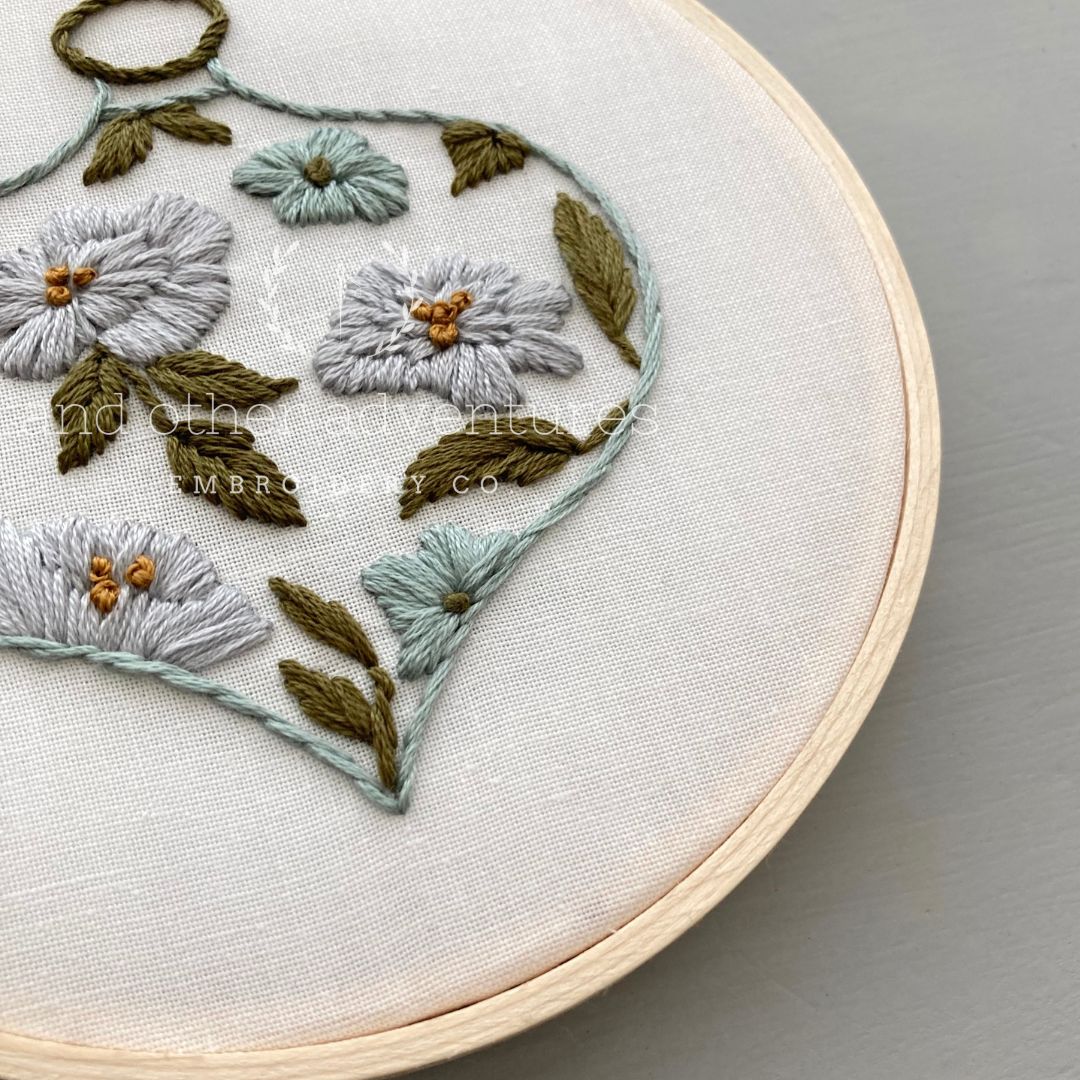 Hand Embroidery Kit - Floral Ornament in Muted Aqua