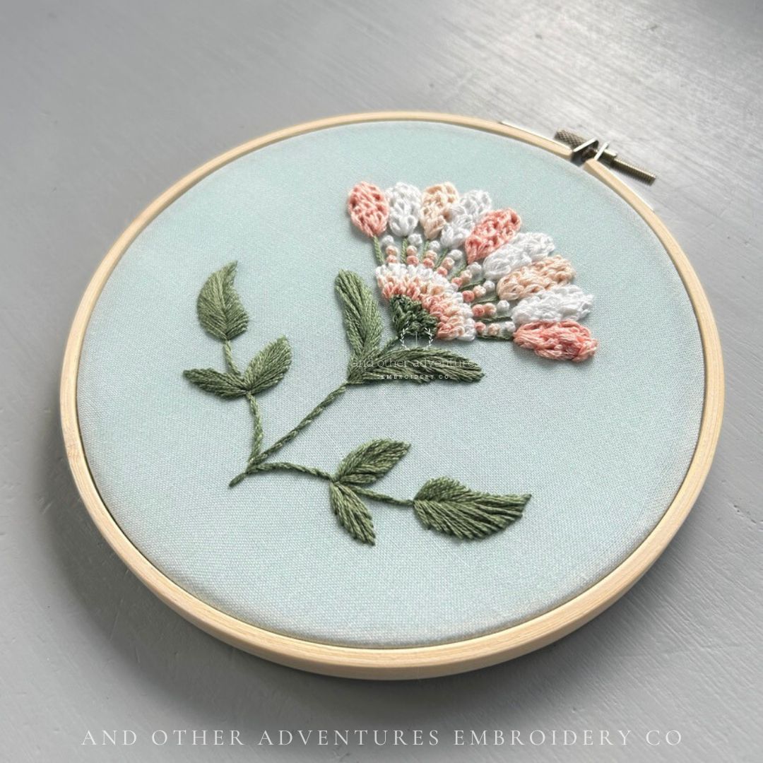 Peach Flower hand embroidery hoop art by And Other Adventures Embroidery Co