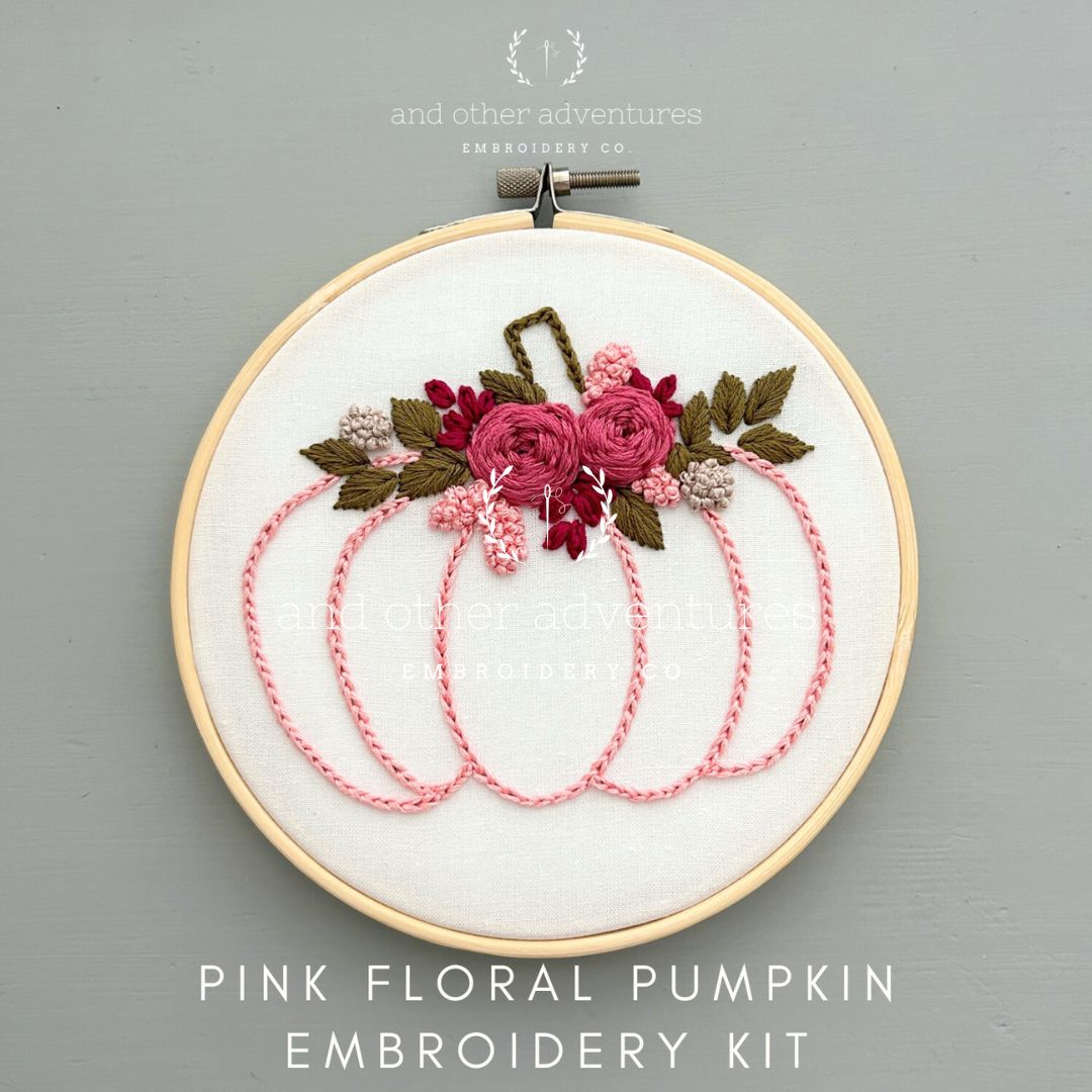 Pink Floral Pumpkin Hand Embroidery Kit - Wholesale by And Other Adventures Embroidery Co