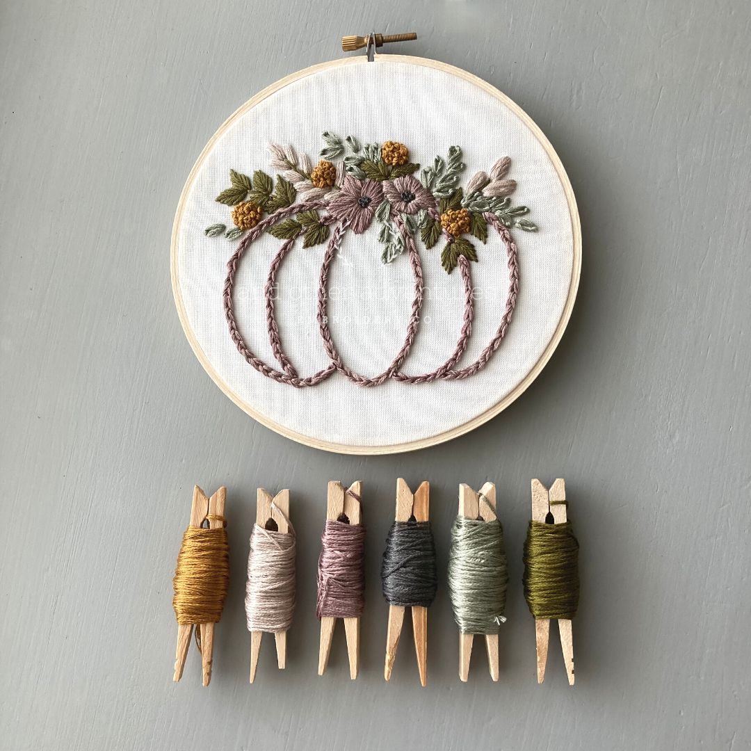 Hand Embroidered Cottagecore Floral Pumpkin for Fall by And Other Adventures Embroidery Co