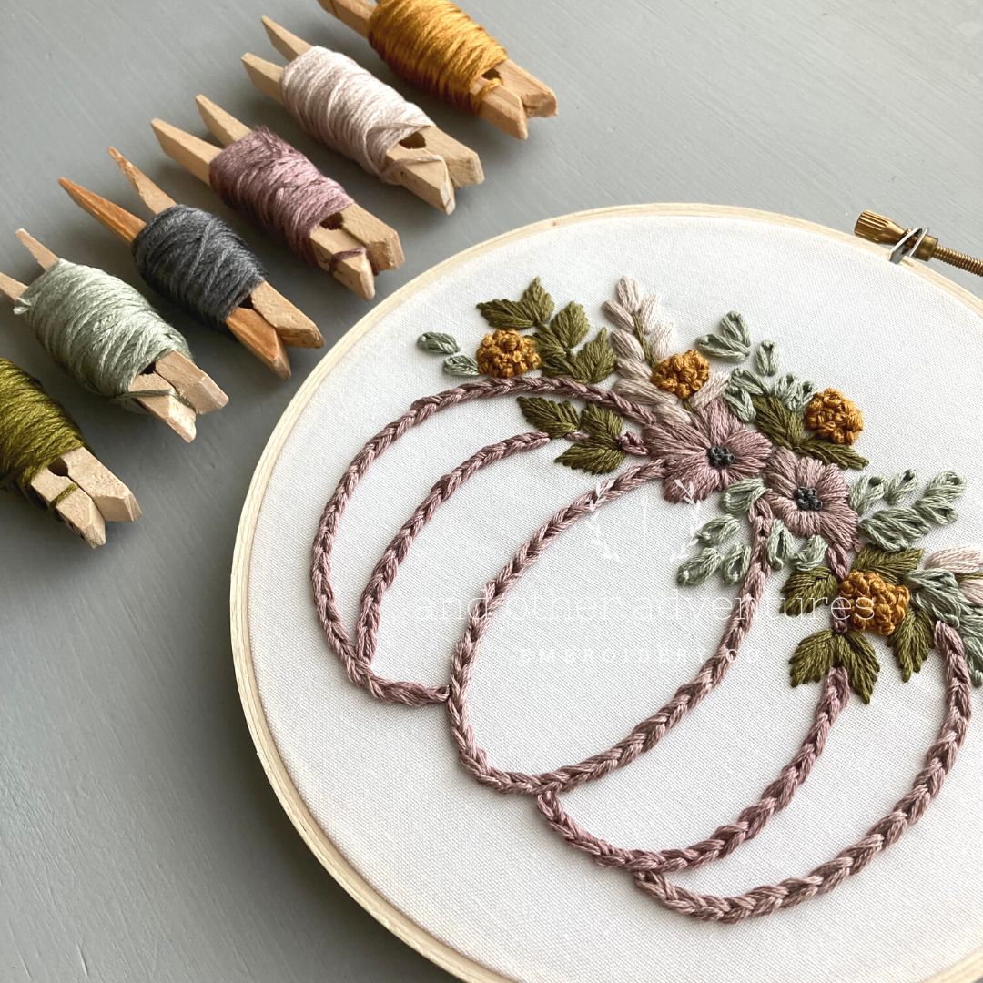 DIY Halloween Pumpkin Hand Embroidery project by And Other Adventures Embroidery Co