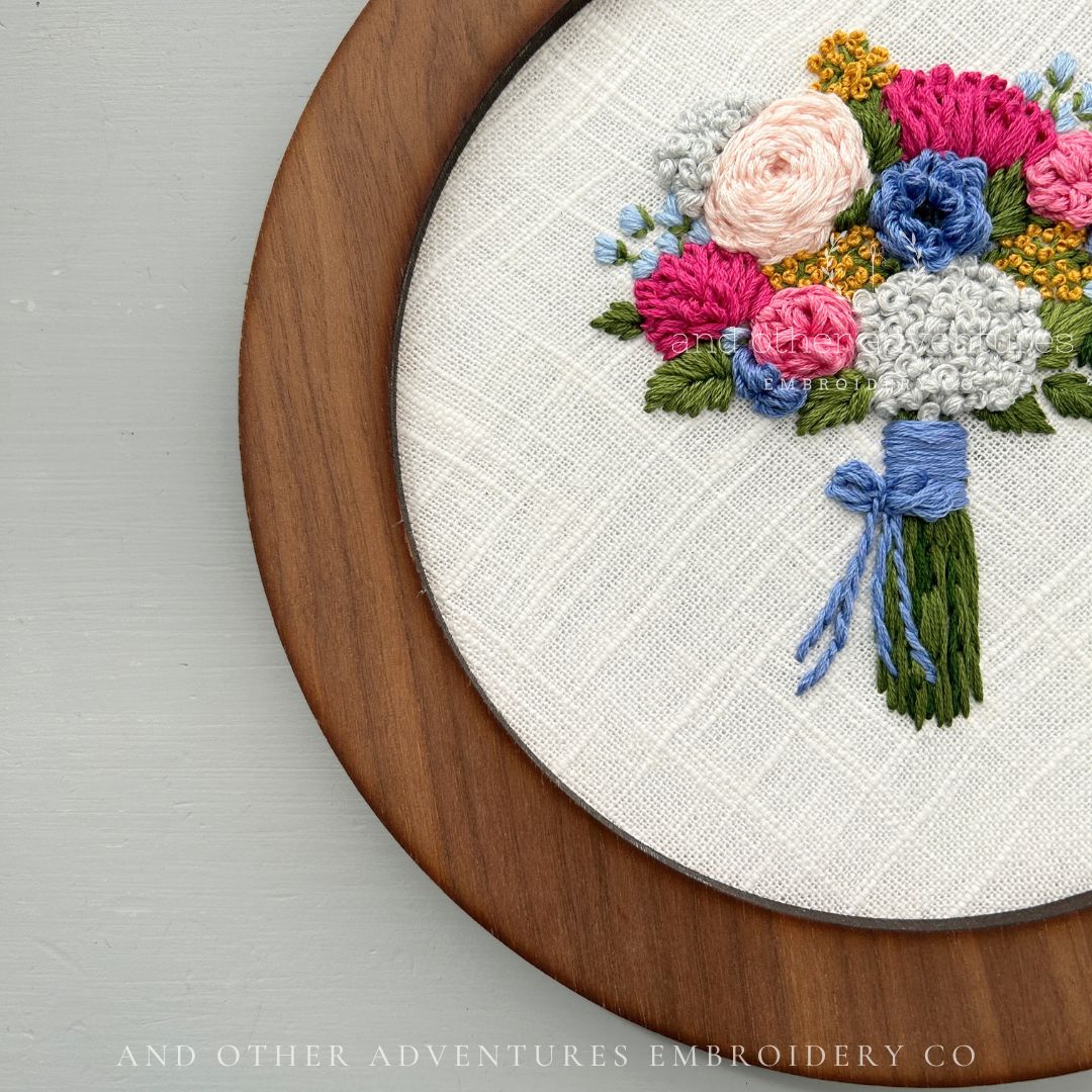 Cheerful Blooms hand embroidered by And Other Adventures Embroidery Co