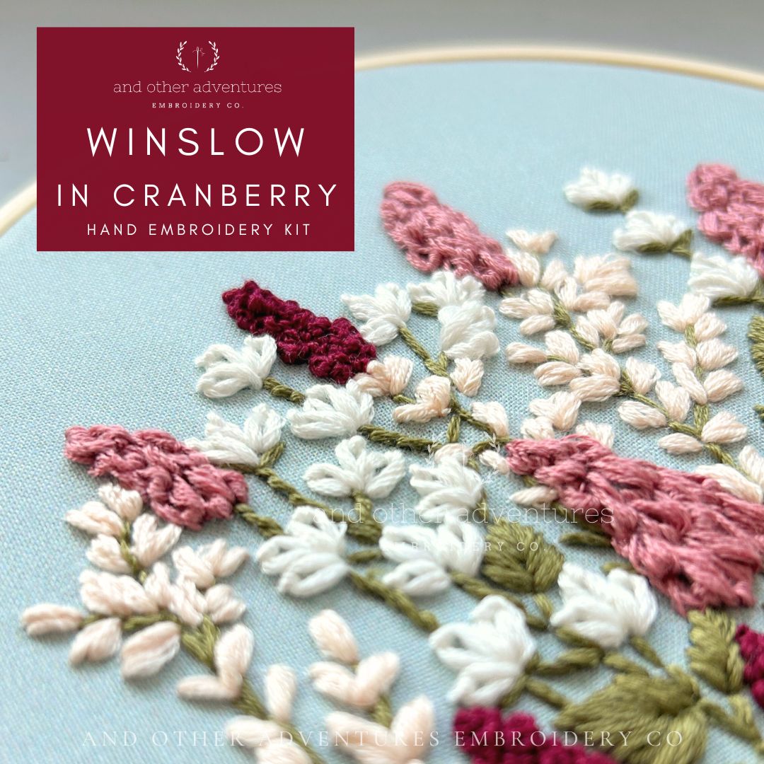 Floral Design hand embroidery craft project by And Other Adventures Embroidery Co