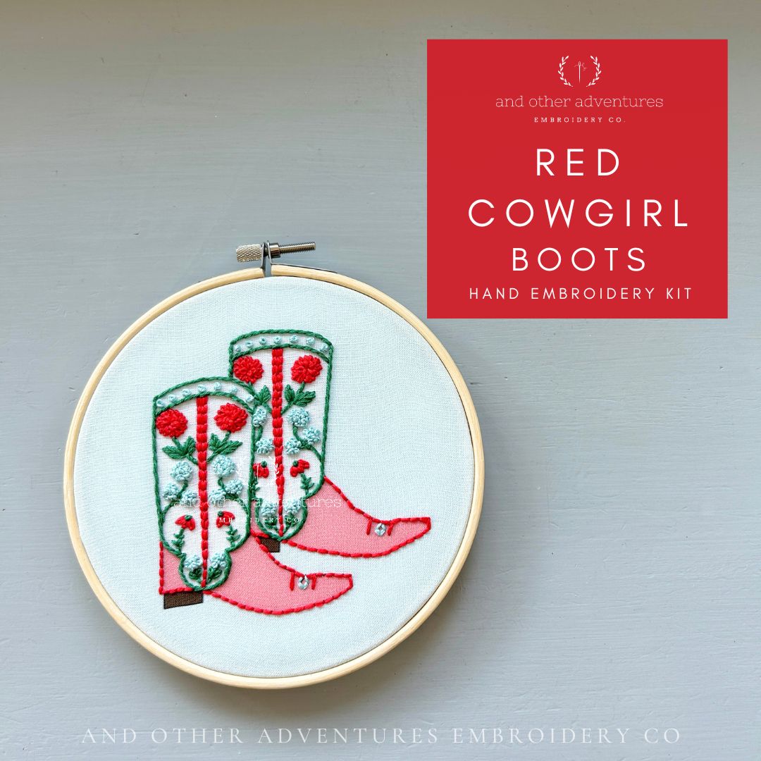Red Cowgirl Boots Embroidery Kit by And Other Adventures Embroidery Co