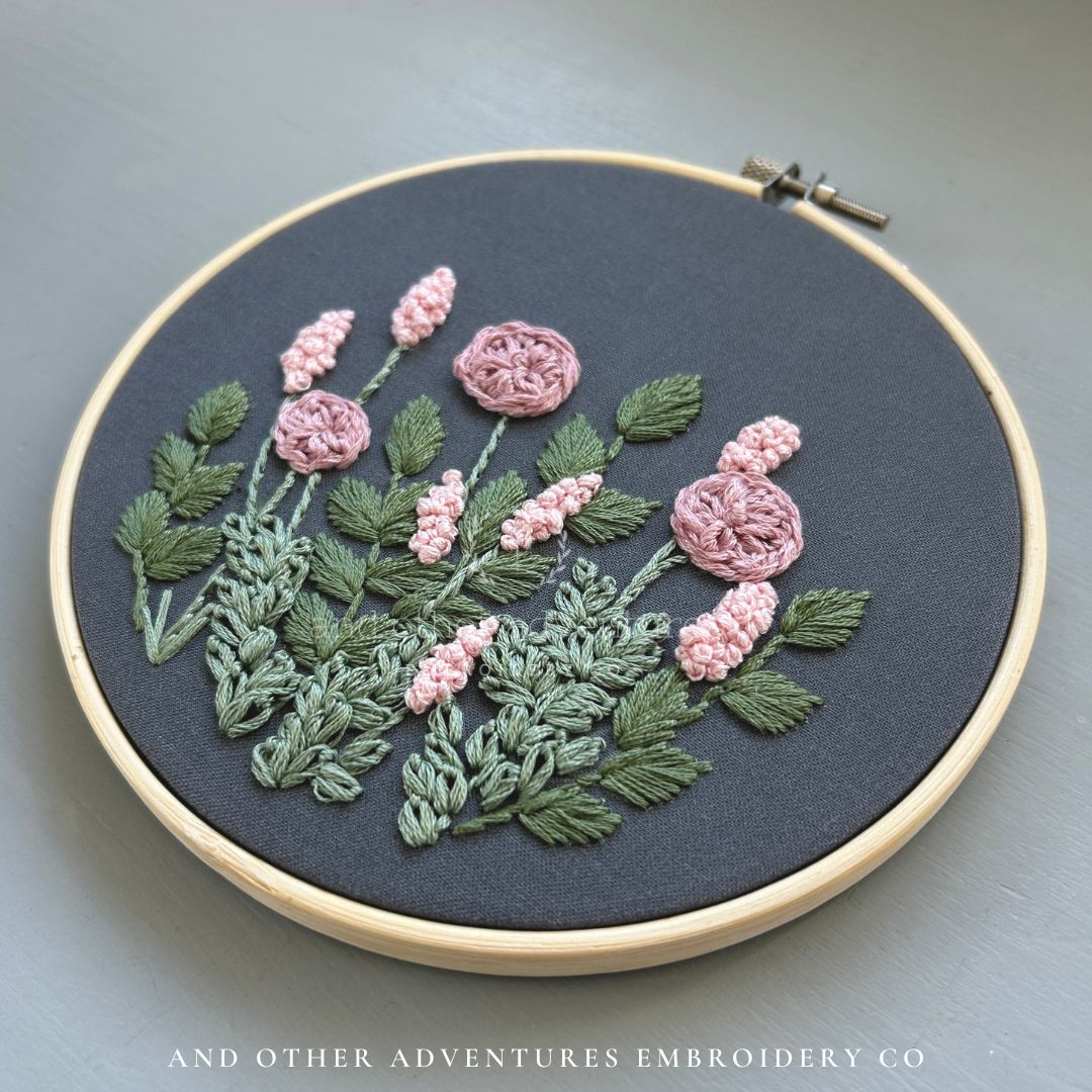 Blush Pink Floral hand embroidery kit by And Other Adventures Embroidery Co