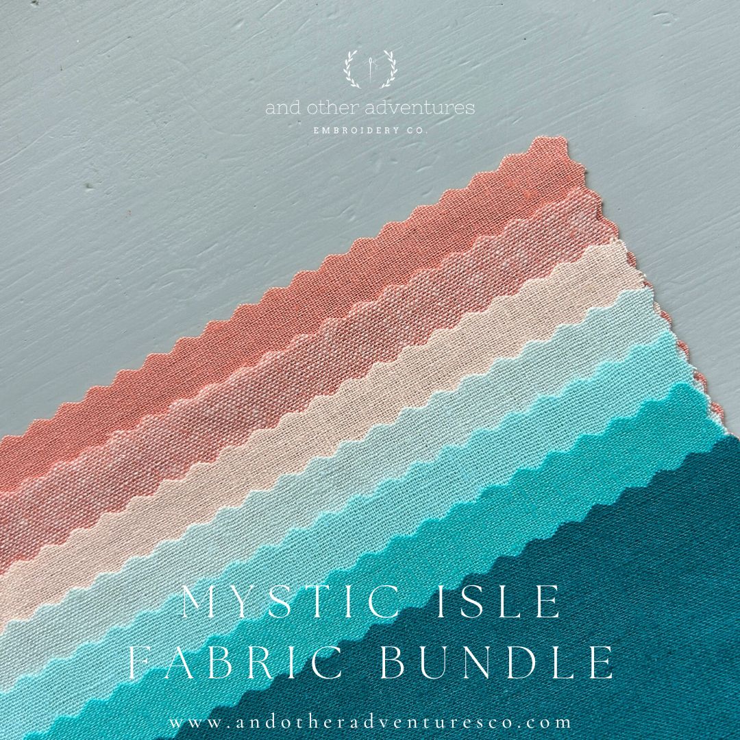 Corals and Aqua Blues linen fabric bundle curated by And Other Adventures Embroidery Co