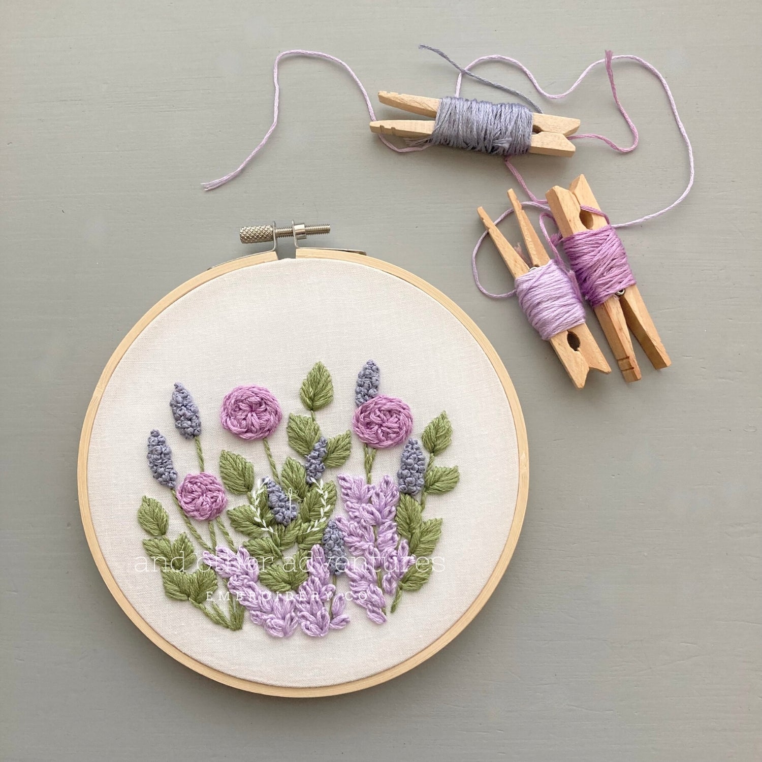Purple & Green Flower Embroidery Hoop Kit | And Other Adventures Embroidery co