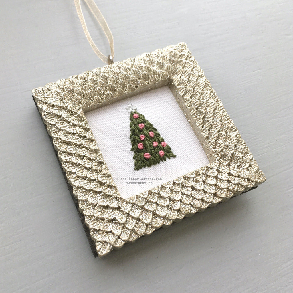 Hand Stitched Pink Christmas Tree Ornament Stocking Stuffer | And Other Adventures Embroidery Co