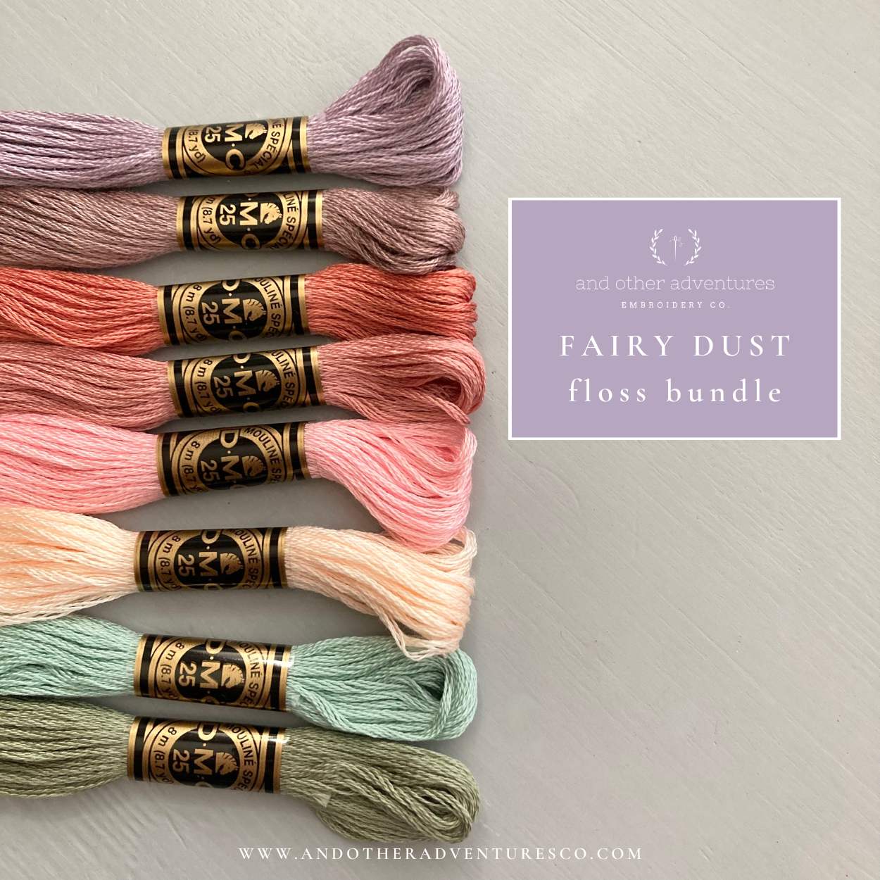 Color Palette Floss Bundle for your next hand embroidery project. Curated DMC Floss Bundle by And Other Adventures Embroidery Co
