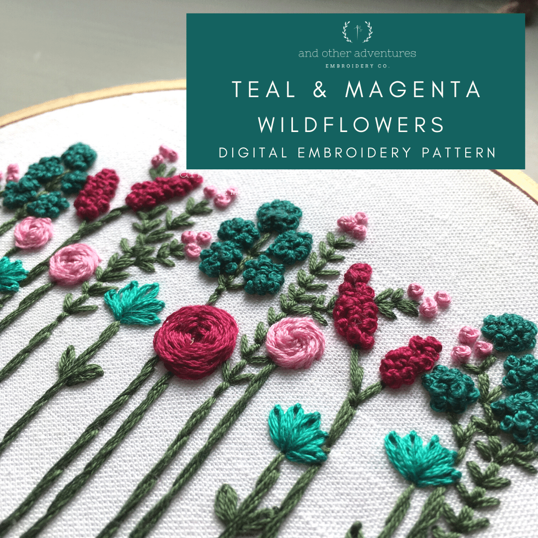 Teal & Magenta Wildflowers Digital Hand Embroidery Pattern | And Other Adventures Embroidery Co