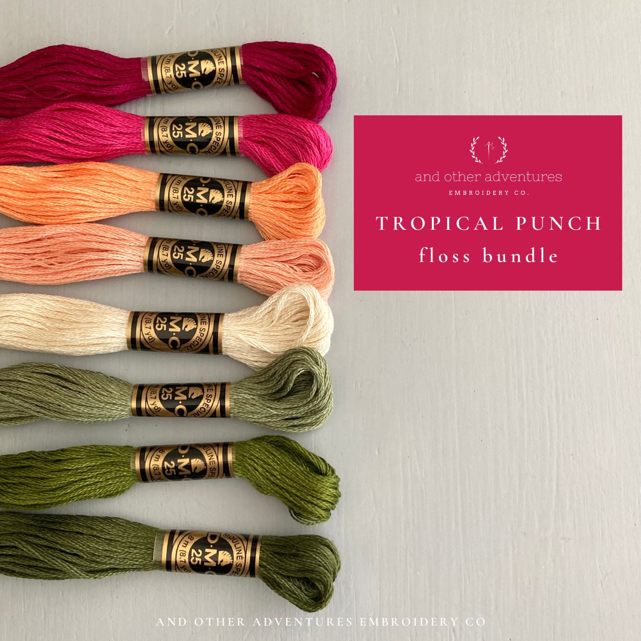 Tropical Punch DMC Floss Bundle for hand embroidery projects by And Other Adventures Embroidery Co