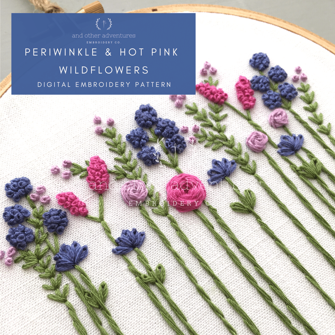 Periwinkle & Hot Pink Wildflowers Digital Embroidery Pattern | And Other Adventures Embroidery Co