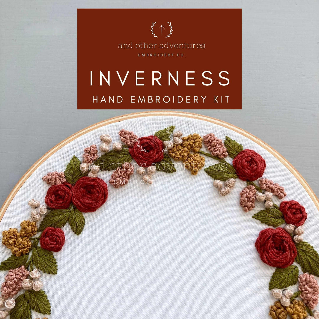Rich Copper and Mustard Flower Wreath Embroidery Kit, Autumn Embroidery hoop by And Other Adventures Embroidery Co