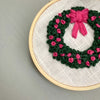 Hand Embroidered Wreath Ornament, pink and green by And Other Adventures Embroidery Co