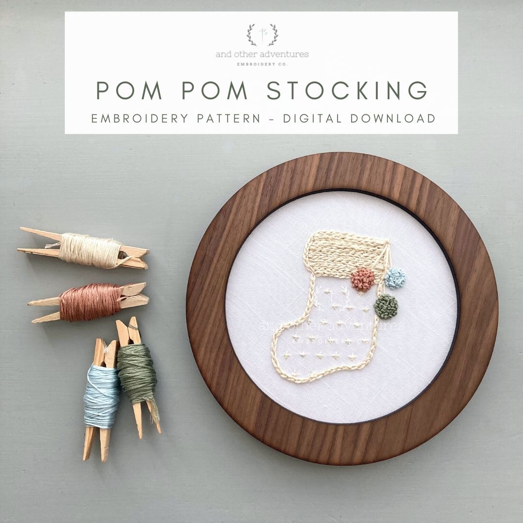 Pom Pom Stocking Embroidery Pattern Digital Download | And Other Adventures Embroidery Co