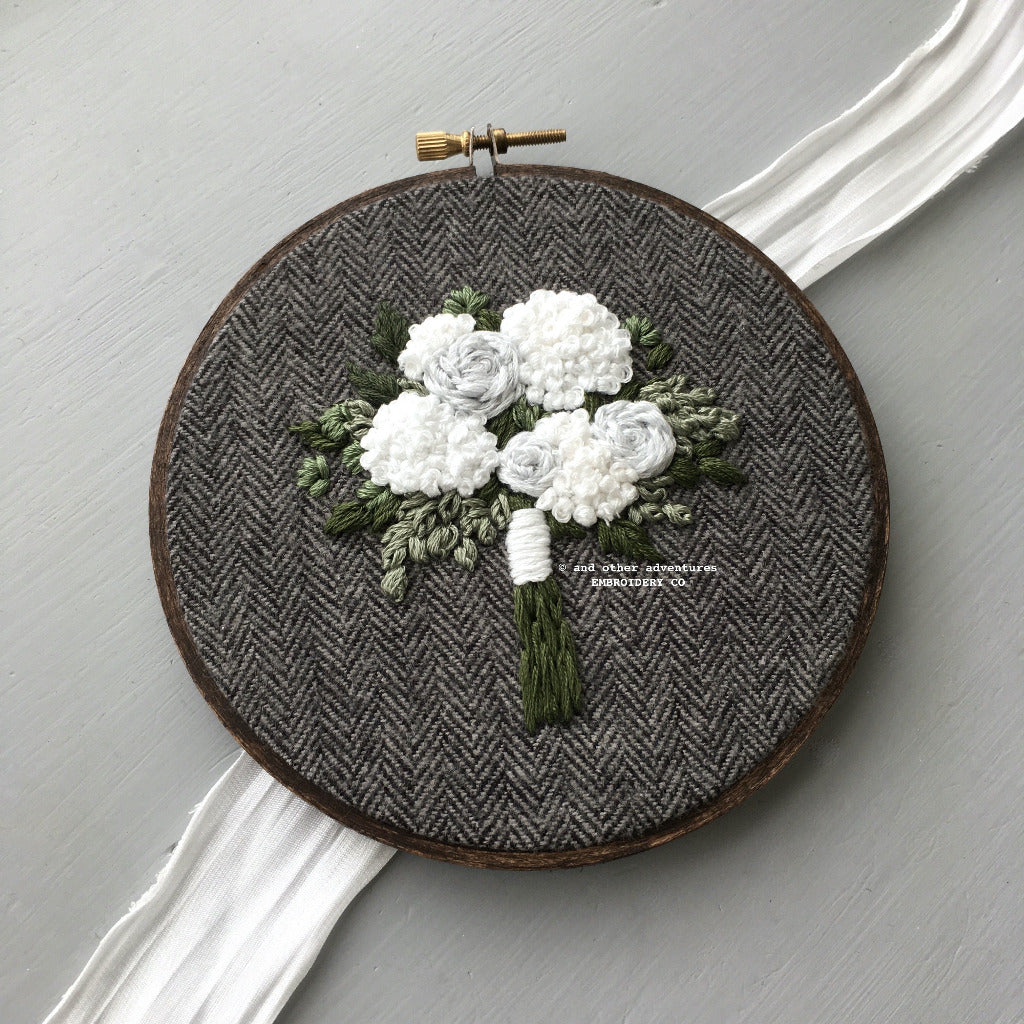 White Hand Embroidered Flower Bouquet Art | And Other Adventures Embroidery Co