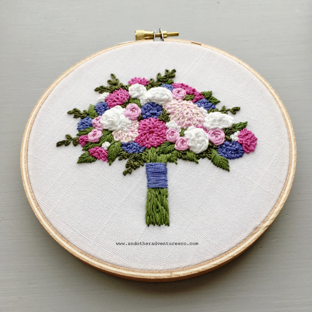 Pink, Purple, and White Embroidered Flower Bouquet by And Other Adventures Embroidery Co