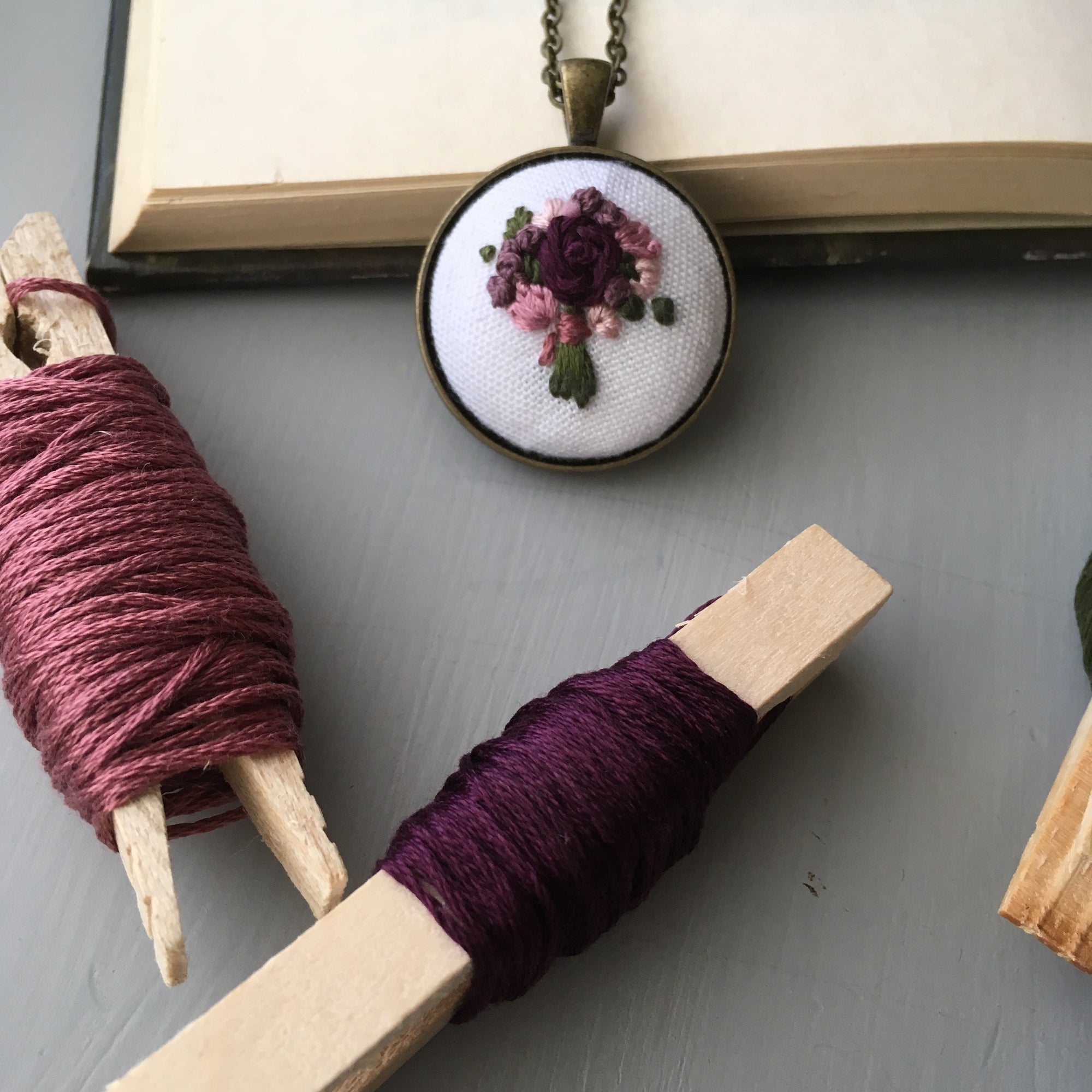 Plum Floral Embroidery Necklace