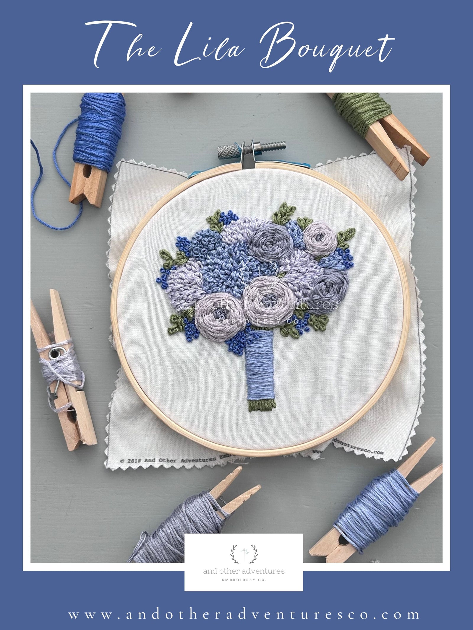 The Lila Bouquet Hand Embroidery Design by And Other Adventures Embroidery Co