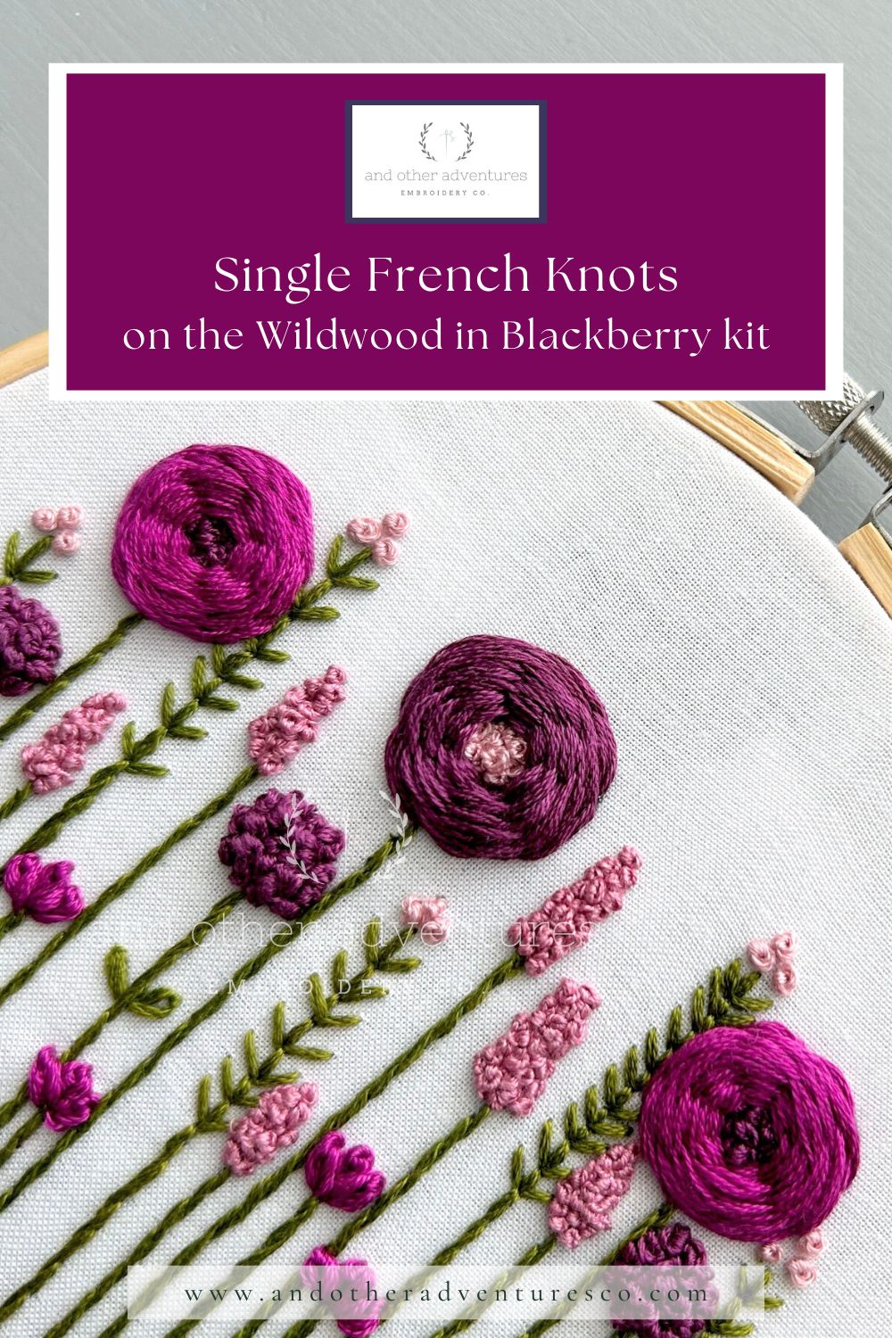 Single French Knots on the Wildwood in Blackberry Embroidery Kit by And Other Adventures Embroidery Co