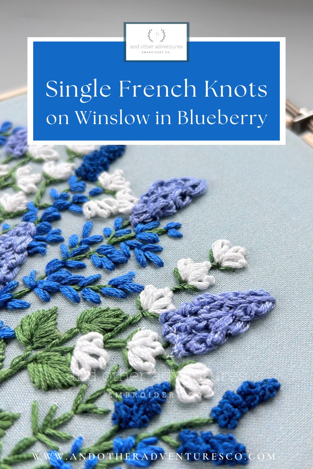 Single French Knots on Winslow in Blueberry - embroidery video by And Other Adventures Embroidery Co