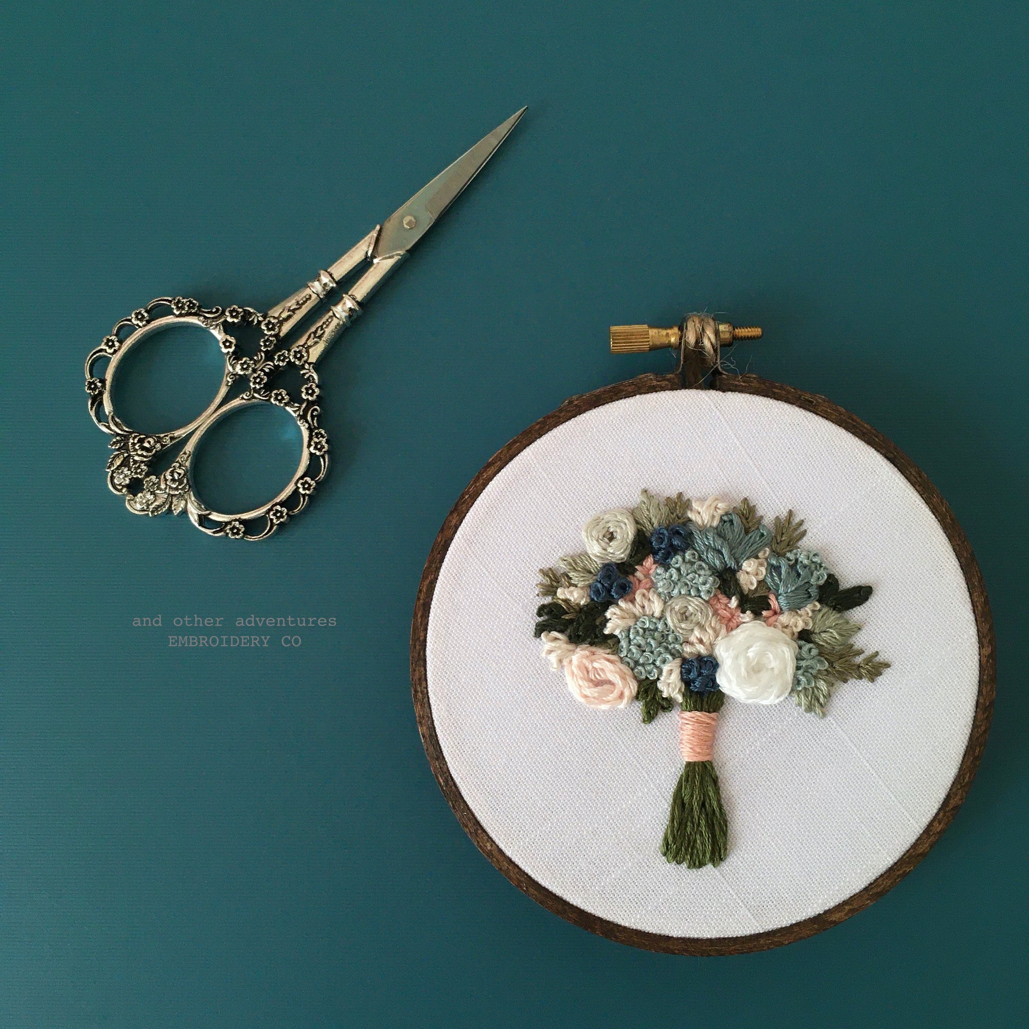 Aqua and Green Floral Bouquet Embroidery Hoop Note Card - And Other  Adventures Embroidery Co