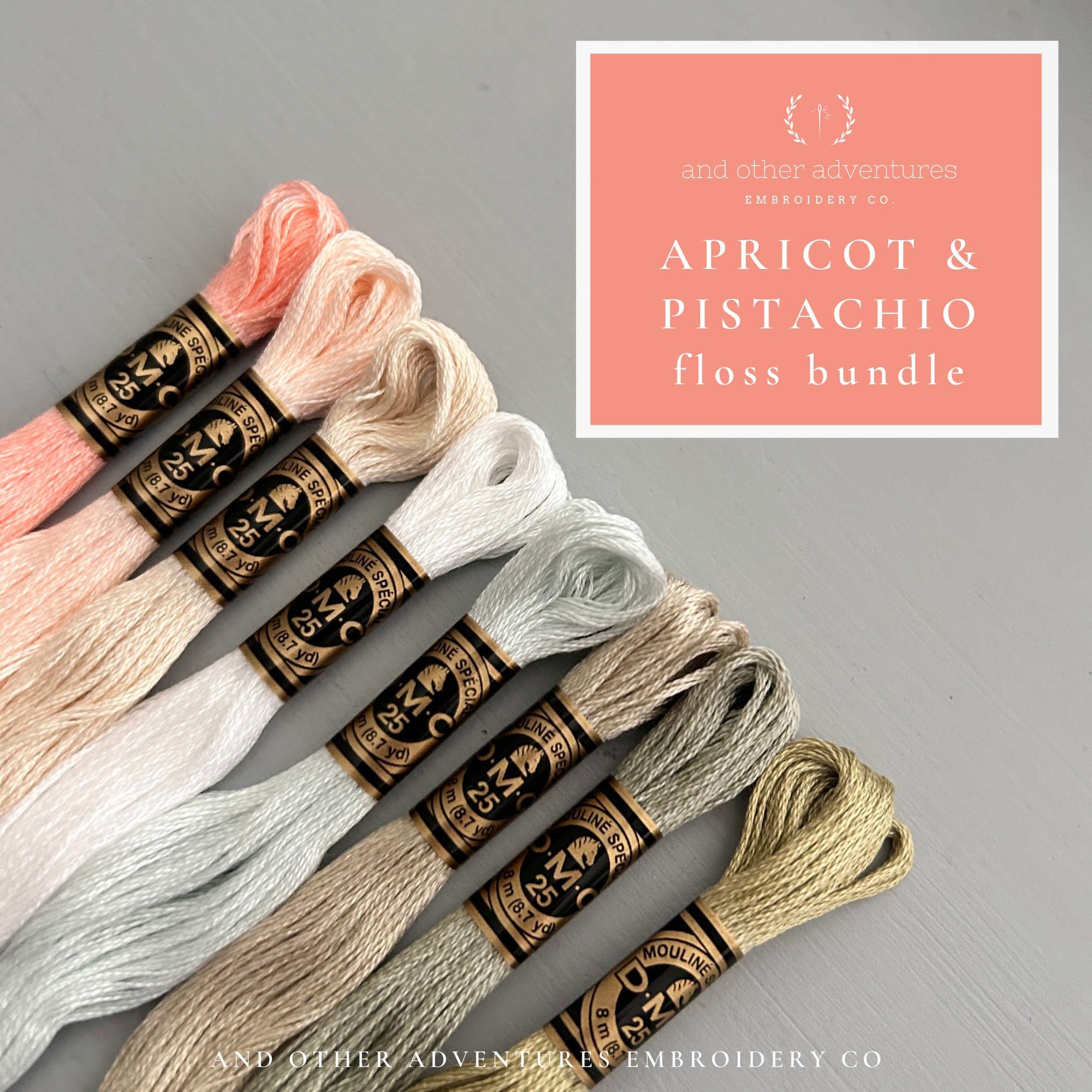 Peach, Ivory, Grey, Green Embroidery Floss Bundle  by  And Other Adventures Embroidery Co