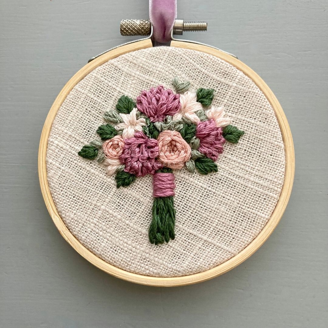 Hand Embroidered Mauve and Blush Floral Bouquet Art by And Other Adventures Embroidery Co