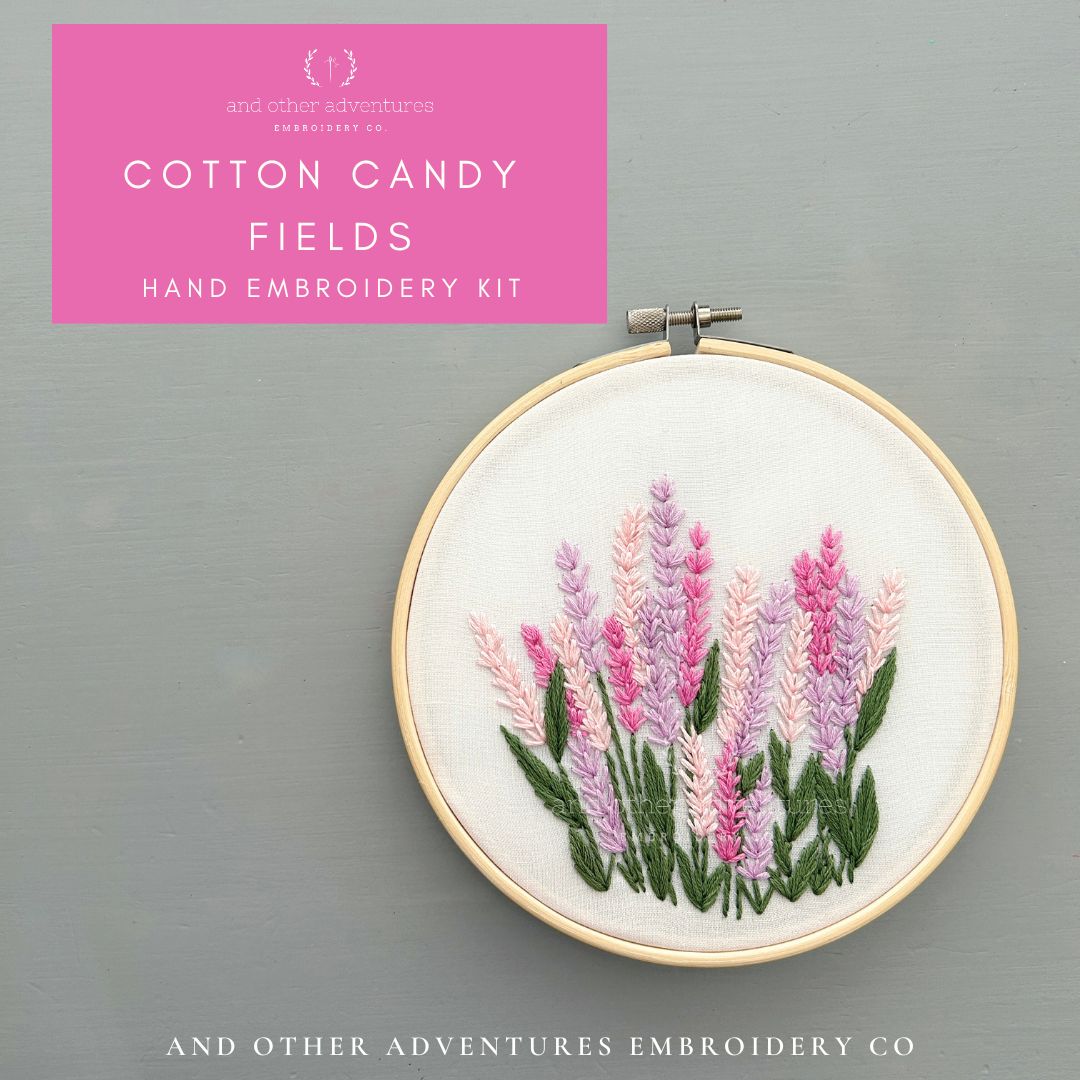 Cotton Candy Fields hand embroidery kit by And Other Adventures Embroidery Co