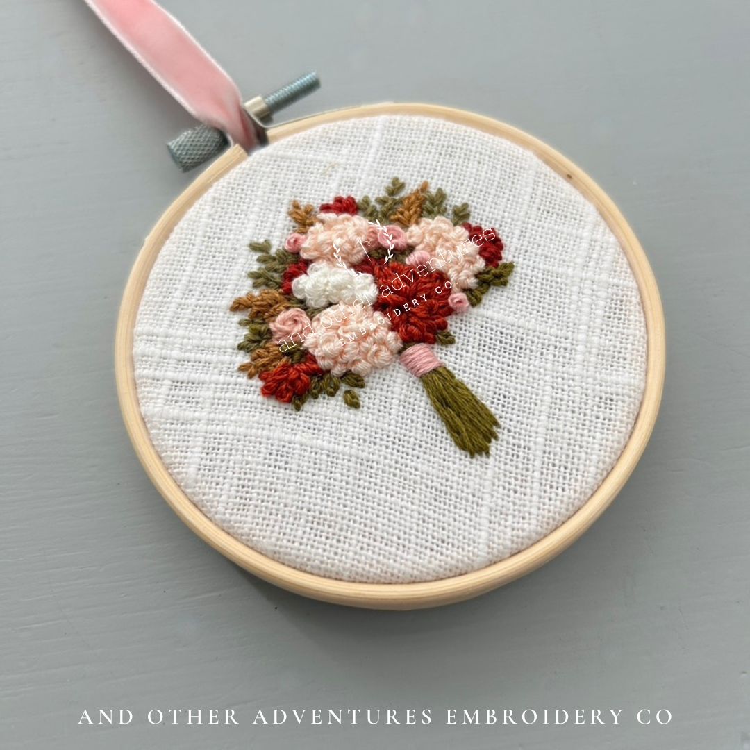 Hand Embroidered Bouquet reminiscent of a Farmers Market bouquet of flowers by And Other Adventures Embroidery Co