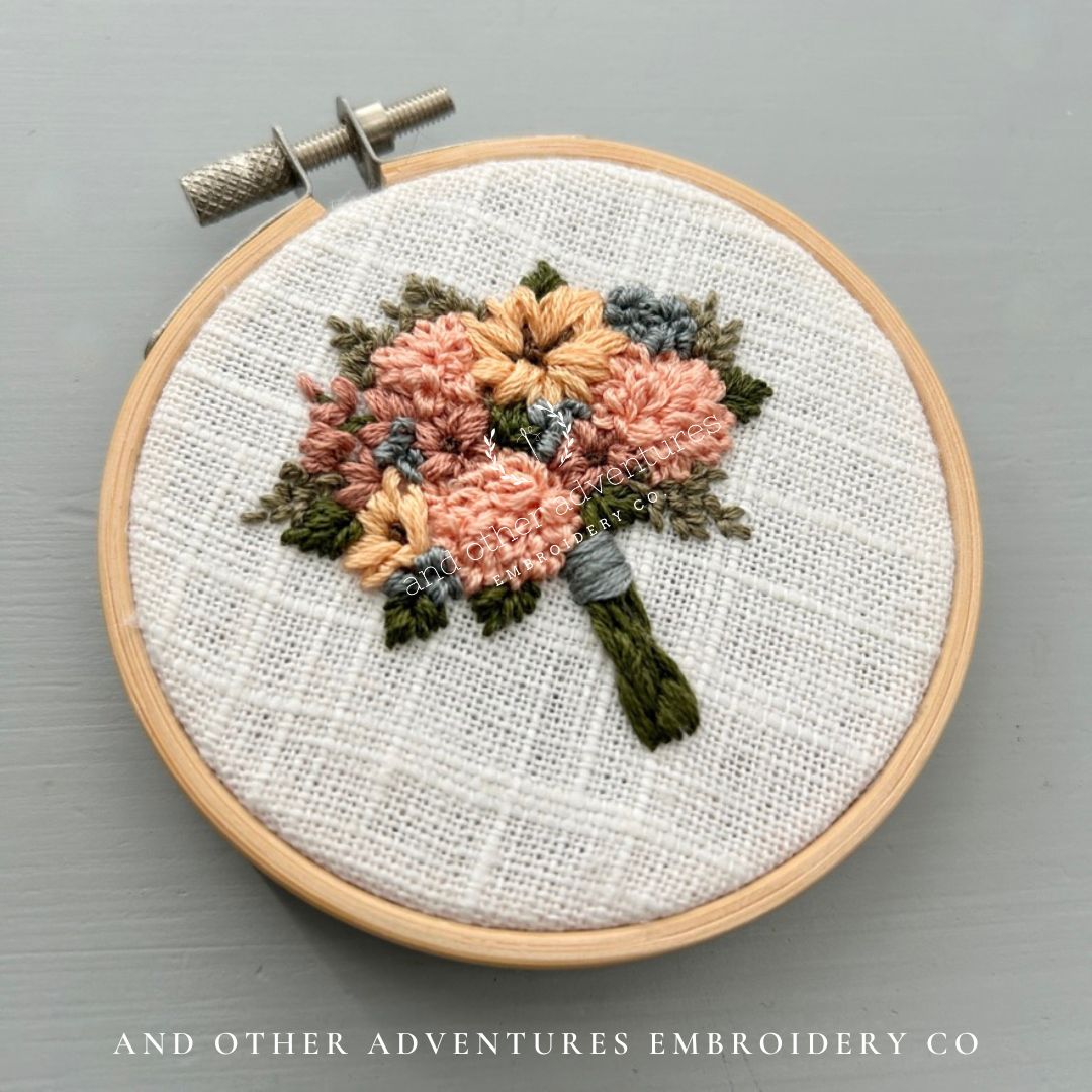 Boho Floral Bouquet hand stitched by And Other Adventures Embroidery Co