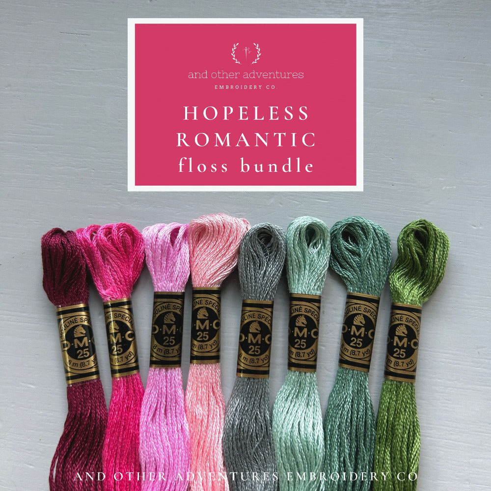 Hopeless Romantic embroidery floss bundle curated by And Other Adventures Embroidery Co