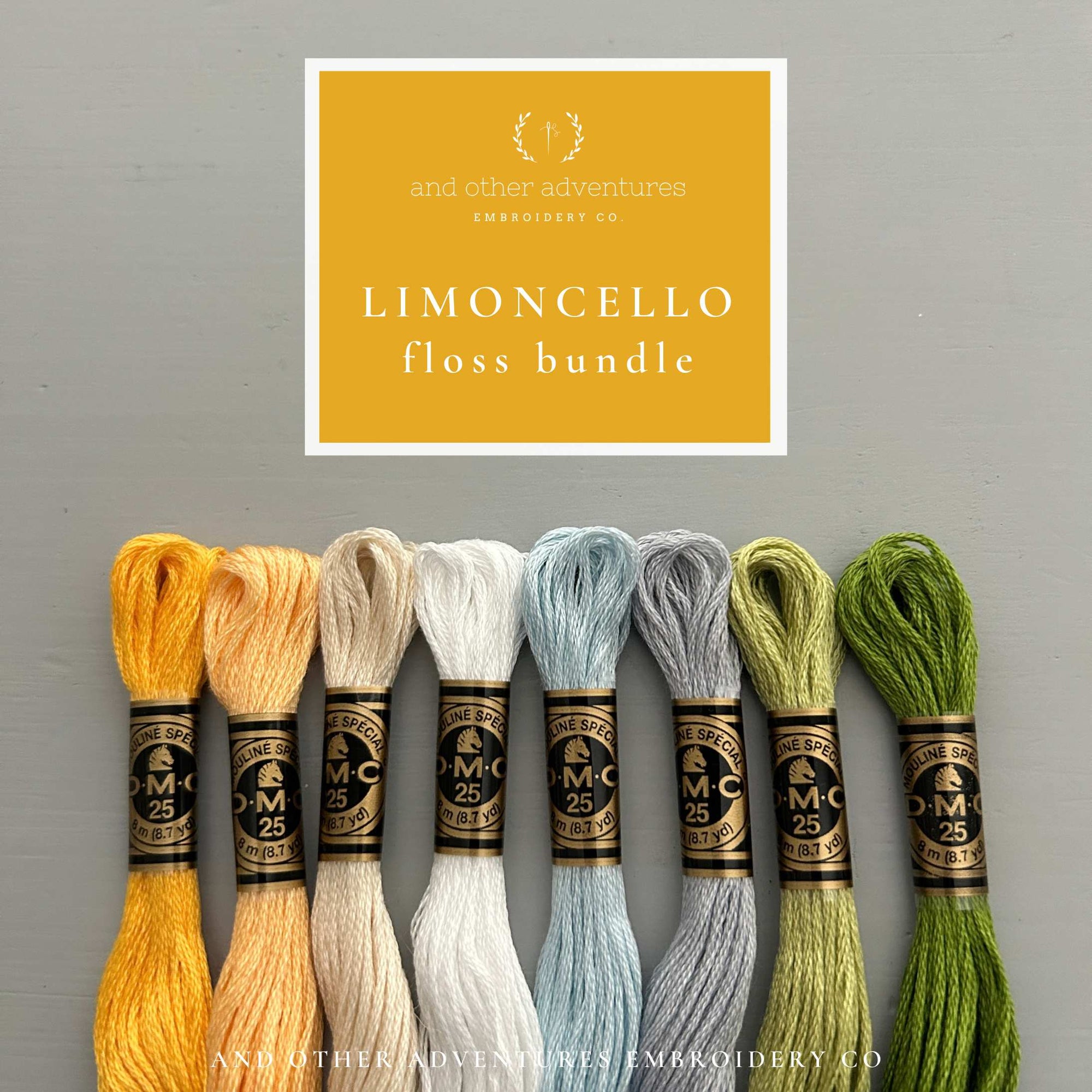 Limoncello Floss bundle - yellow blue and green embroidery floss curated by And Other Adventures Embroidery Co