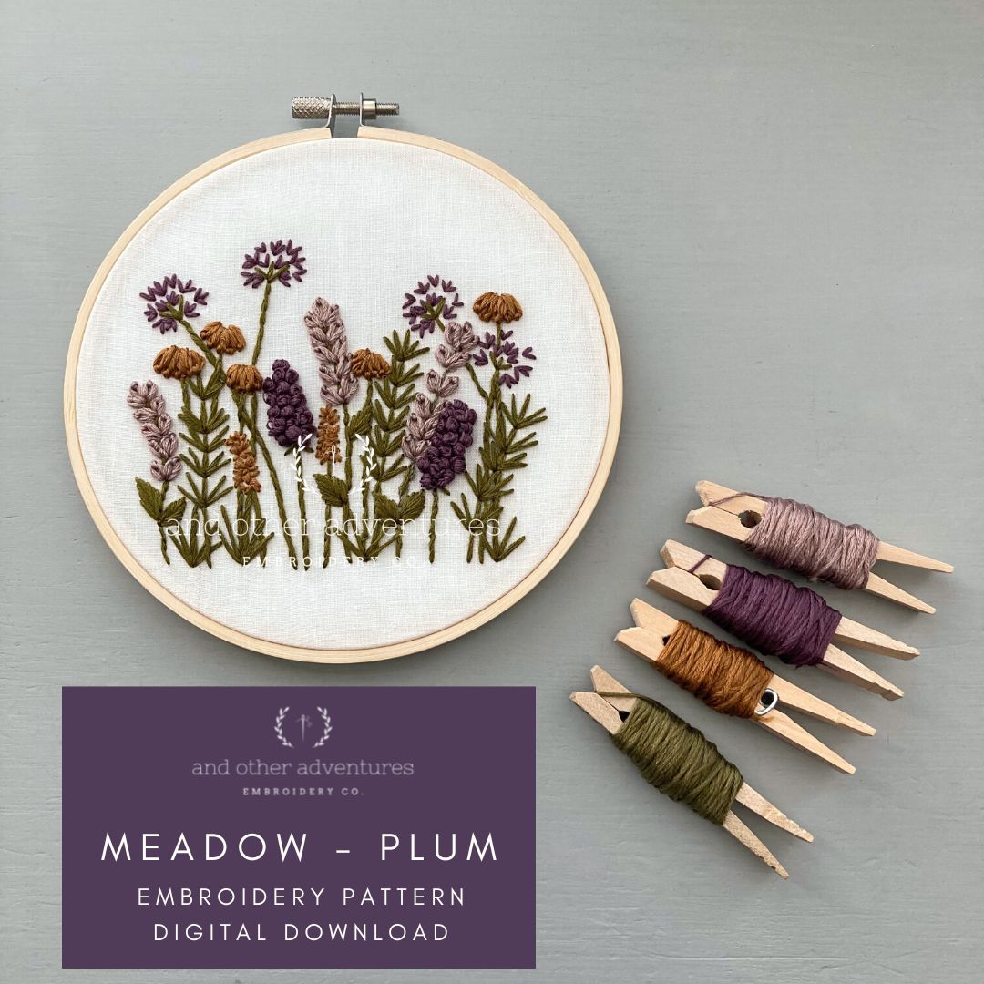 Beginner Hand Embroidery Pattern - PDF Digital Download - Plum Meadow by And Other Adventures Embroidery Co