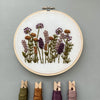 Hand Embroidered Autumn Flowers in shades of purple, mustard, and olive garden by And Other Adventures Embroidery Co