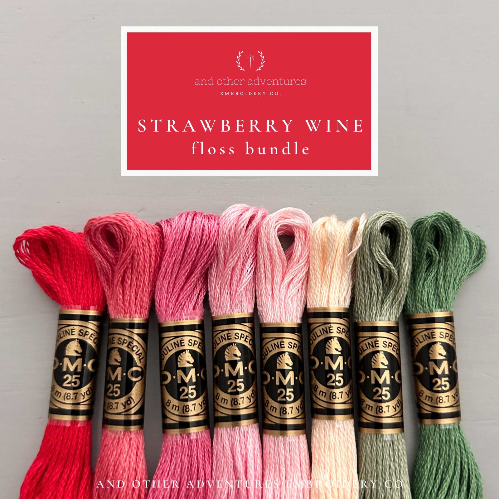 Strawberry Wine DMC embroidery floss bundle - curated colors for your next craft project by And Other Adventures Embroidery Co