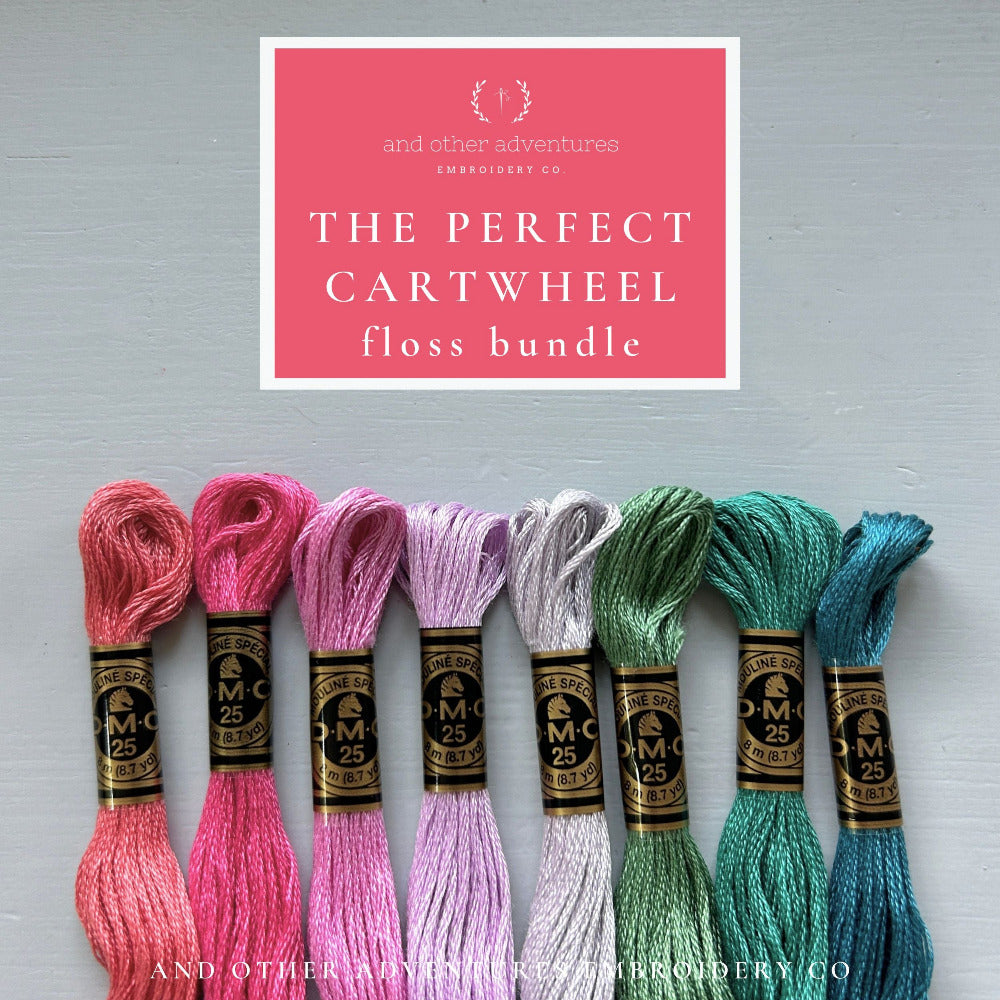The Perfect Cartwheel embroidery floss color palette curated by And Other Adventures Embroidery Co