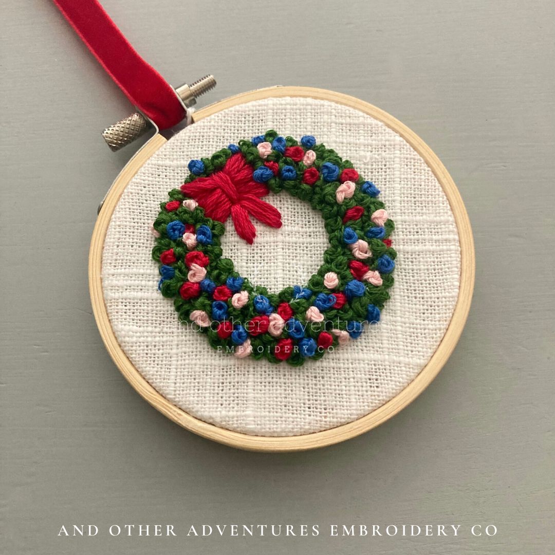 Patriotic Wreath Ornament - Hand Embroidered by And Other Adventures Embroidery Co