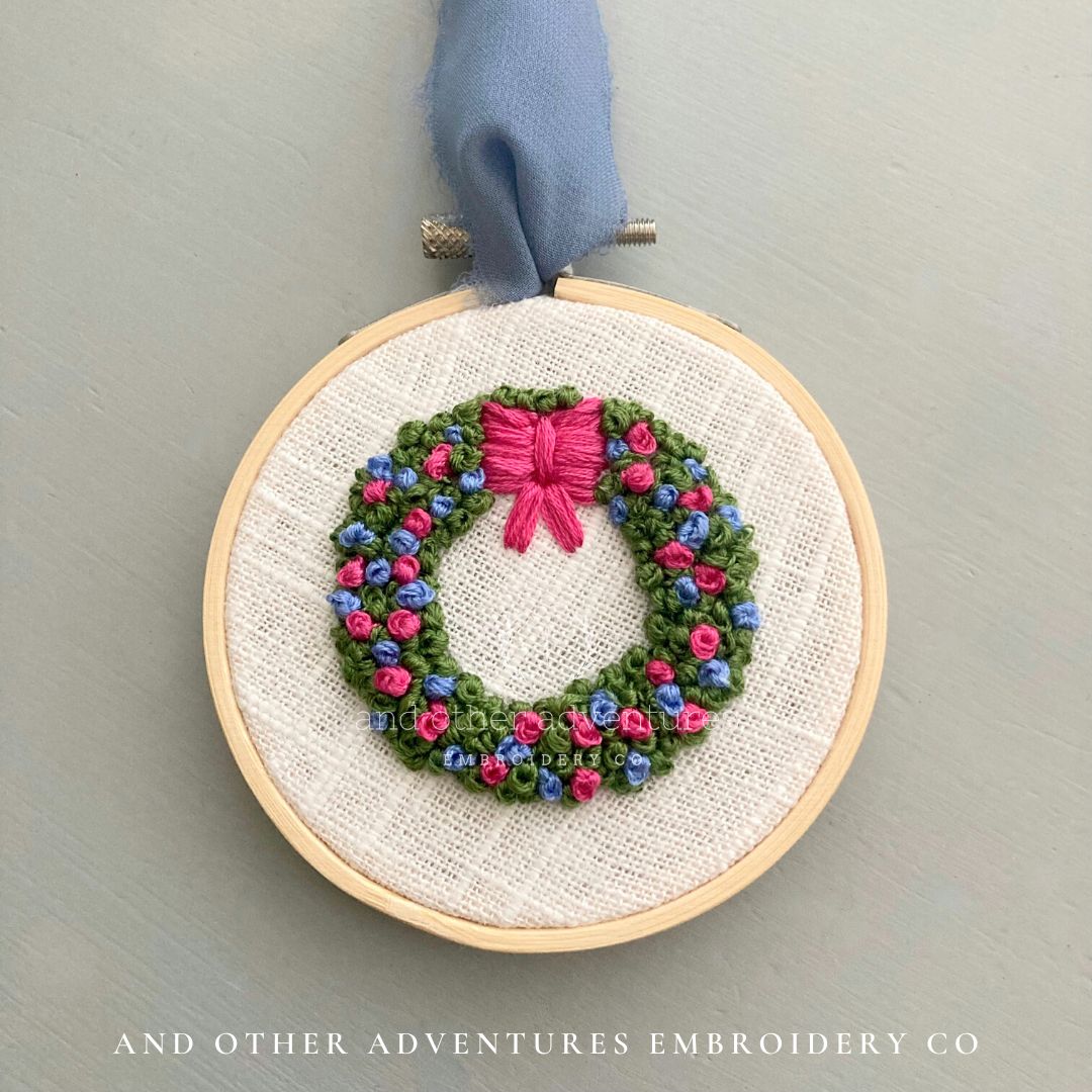 Hand Embroidered Christmas Wreath Ornament by And Other Adventures Embroidery Co
