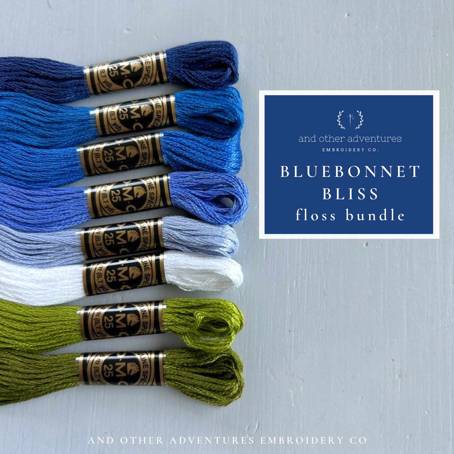 Texas Bluebonnet colors in this DMC embroidery floss set