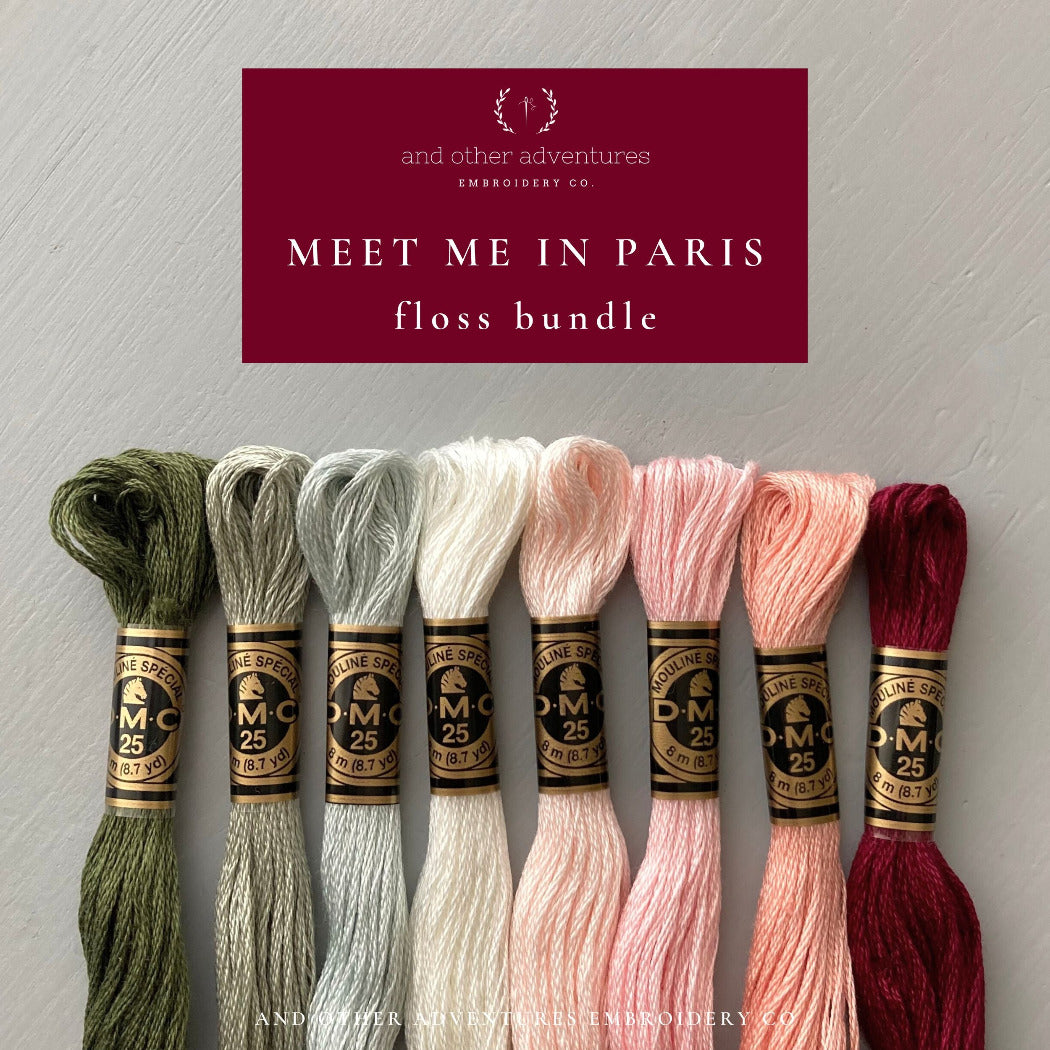 Meet Me In Paris - a wintery embroidery color palette perfect for Christmas, New Year's, or Valentine's Day, And Other Adventures Embroidery Co