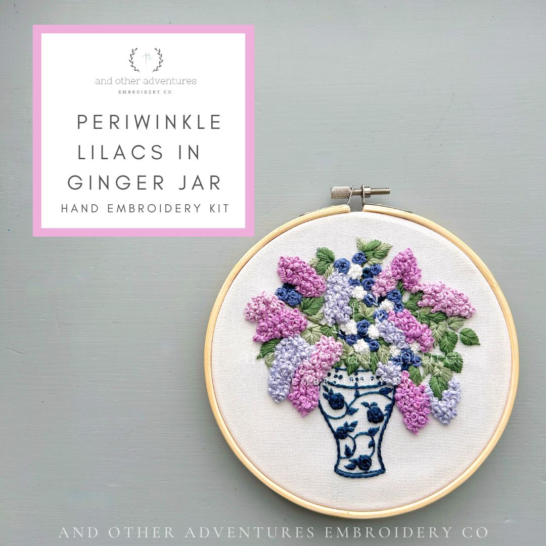 Periwinkle Lilacs in Ginger Jar Hand Embroidery Kit by And Other Adventures Embroidery Co