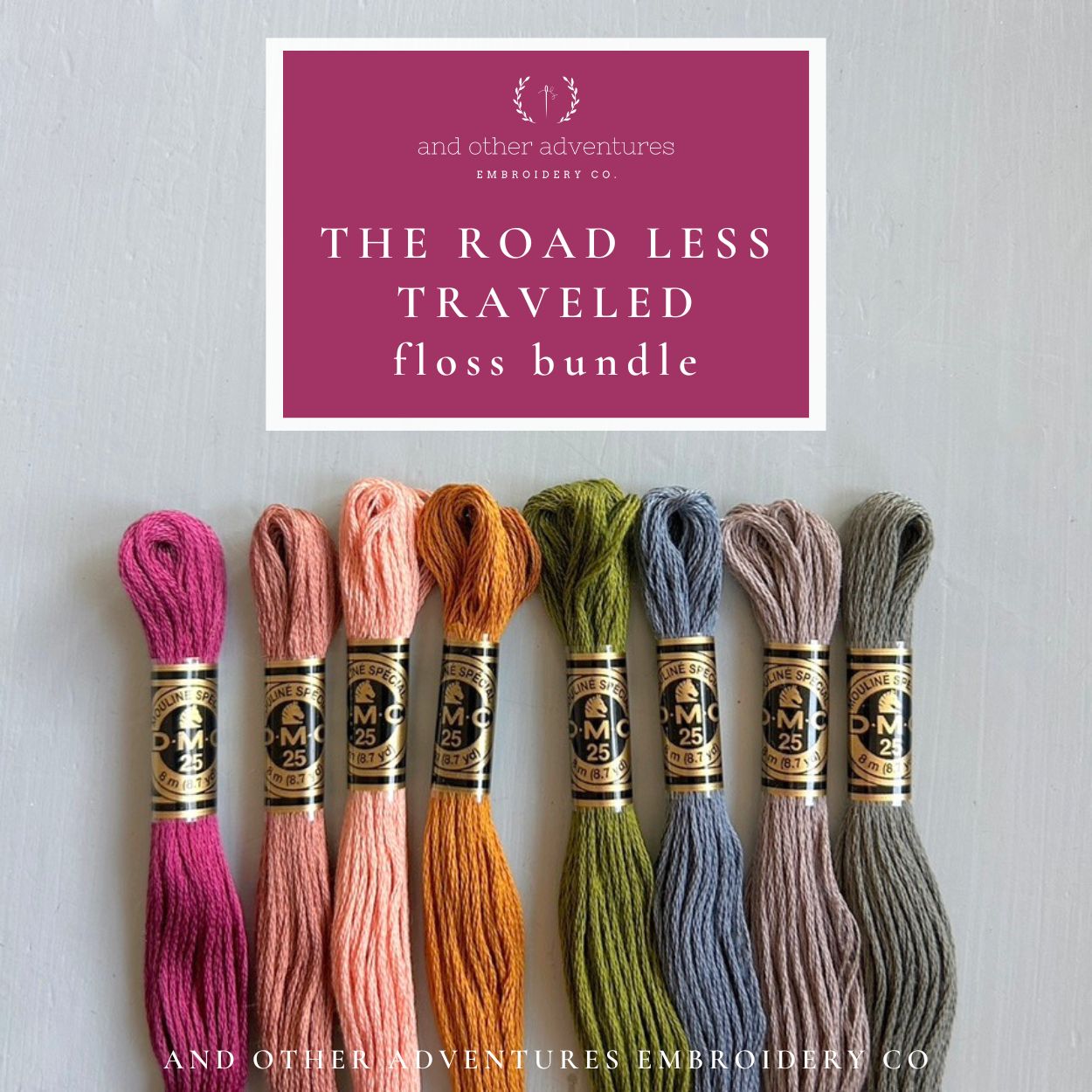 The Road Less Traveled - DMC floss color bundle inspired by Robert Frost's poem The Road Not Taken - curated by And Other Adventures Embroidery Co