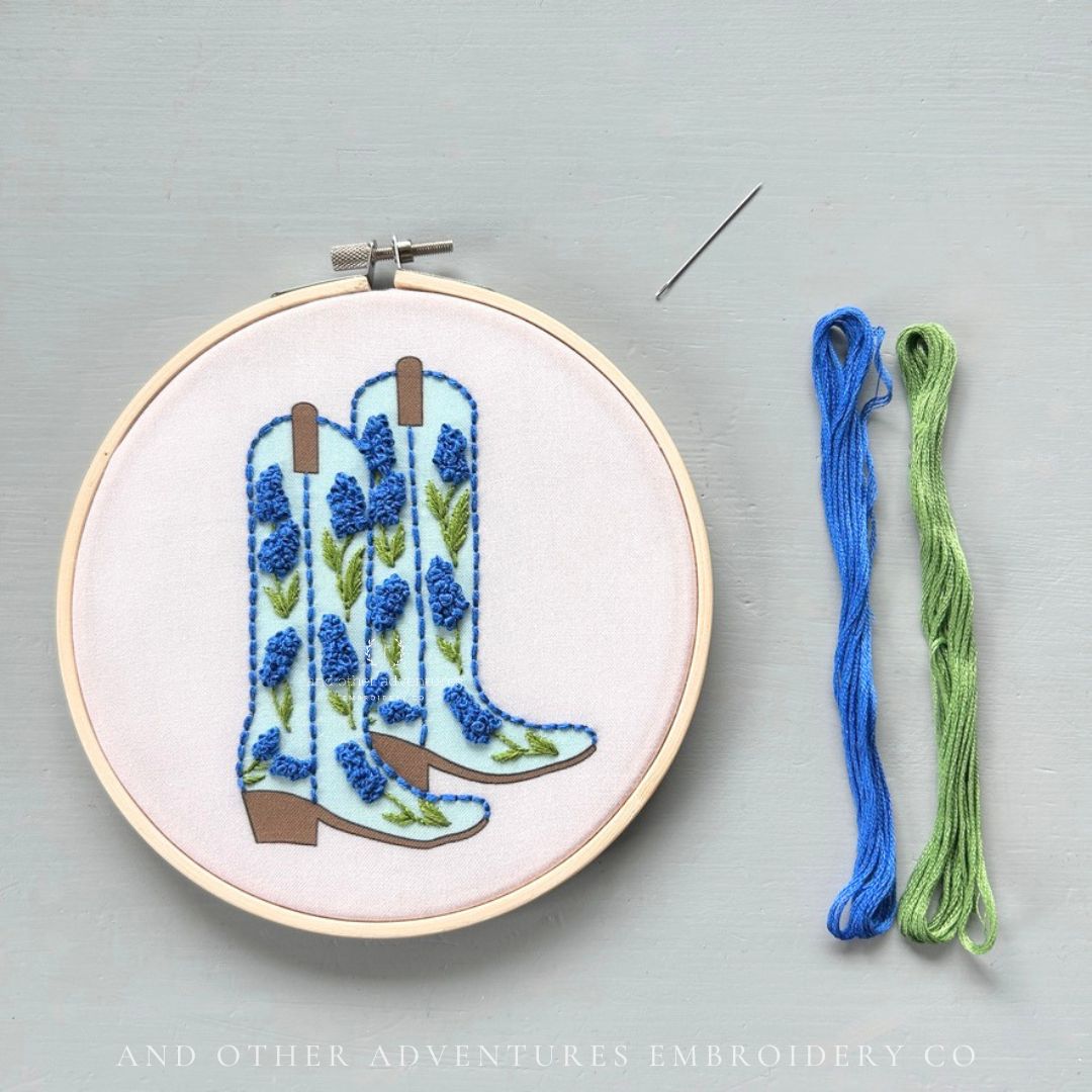 Celebrate Texas Bluebonnets with this beginner hand embroidery kit by And Other Adventures Embroidery Co