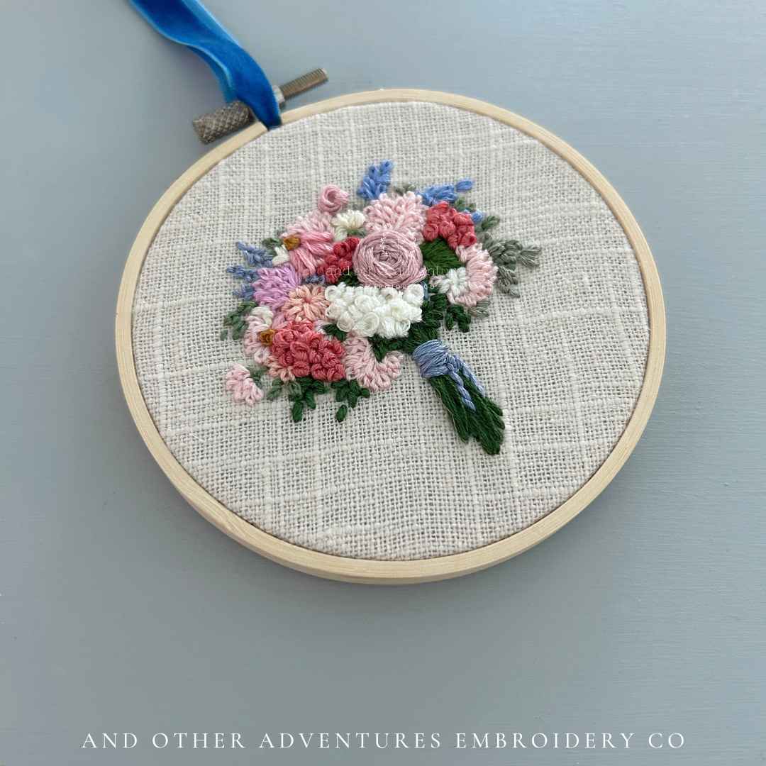 Beautiful Pink Bouquet Embroidery Art by And Other Adventures Embroidery Co