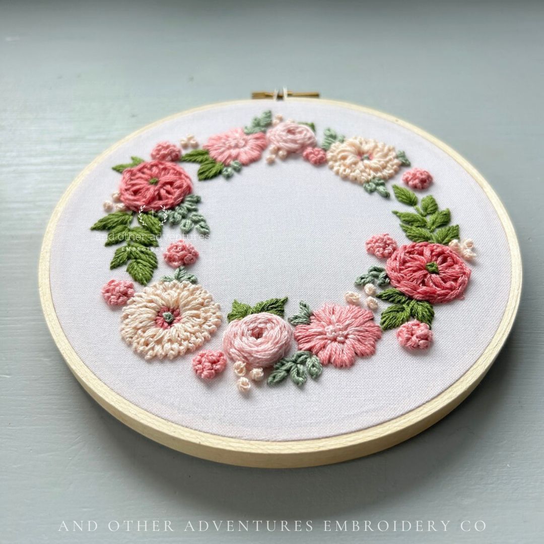 Hand Stitched Flowers in shades of soft pink - Hand Embroidery Kit by And Other Adventures Embroidery Co