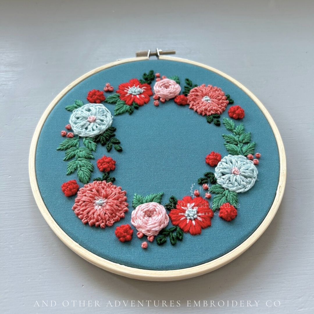 Holiday Flower Wreath Hand Embroidery Kit - Camelot in Merry &amp; Bright by And Other Adventures Embroidery Co