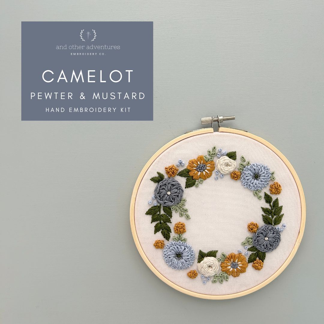 Camelot in Pewter &amp; Mustard hand embroidery kit by And Other Adventures Embroidery Co
